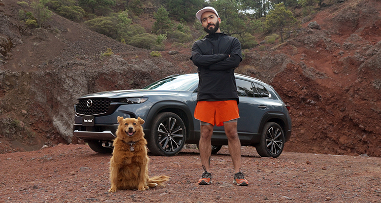 Hombre con su perro en camioneta